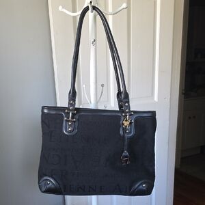 Etienne Aigner Y2K Monogram Fabric & Leather Tote Gold Hardware Monogrammed A